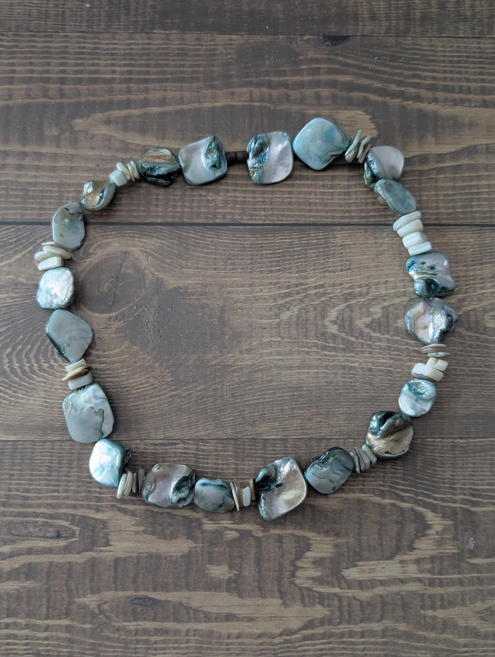Vintage Blue-Green Keshi Pearl Shell Necklace
